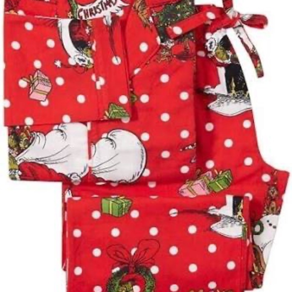 Dr Seuss The Grinch Red Dot Flannel Pajama Set - PB Teen - Picture 2 of 7